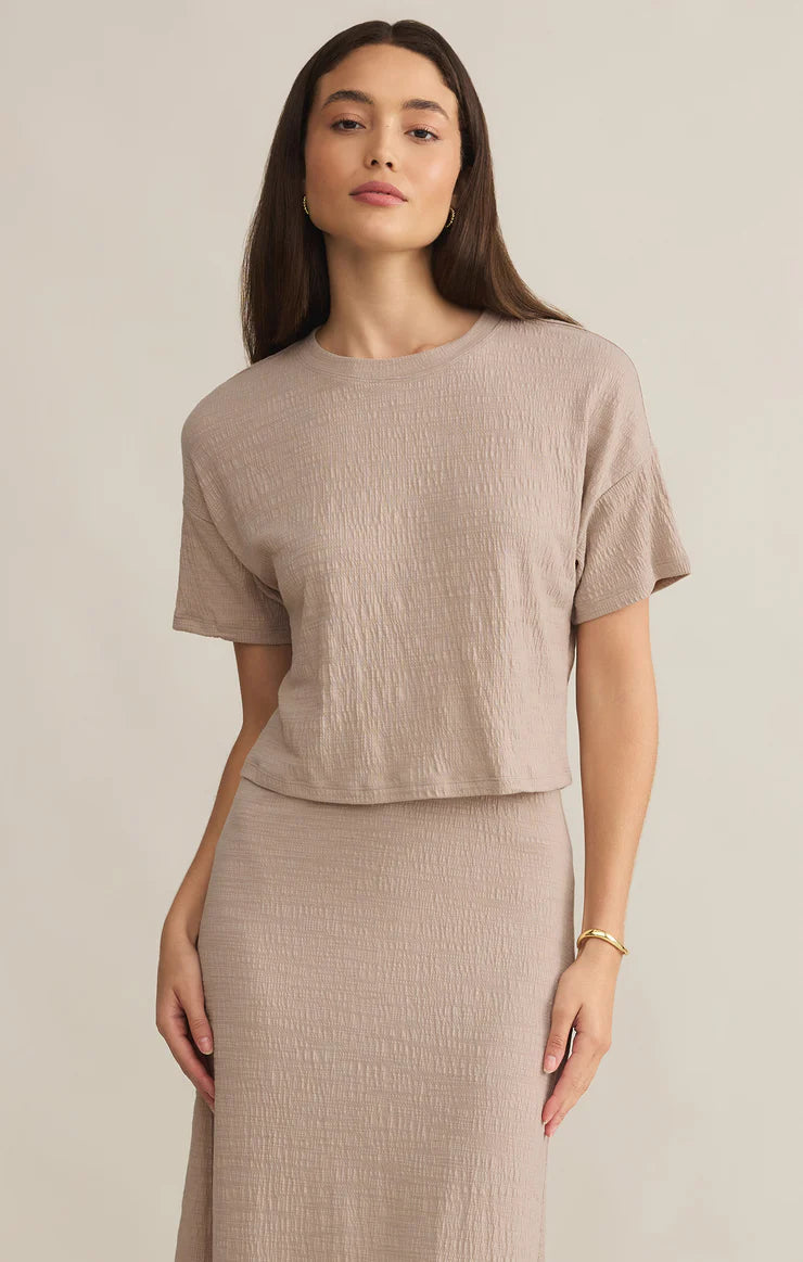Briggs Cropped Textured Tee - Dune