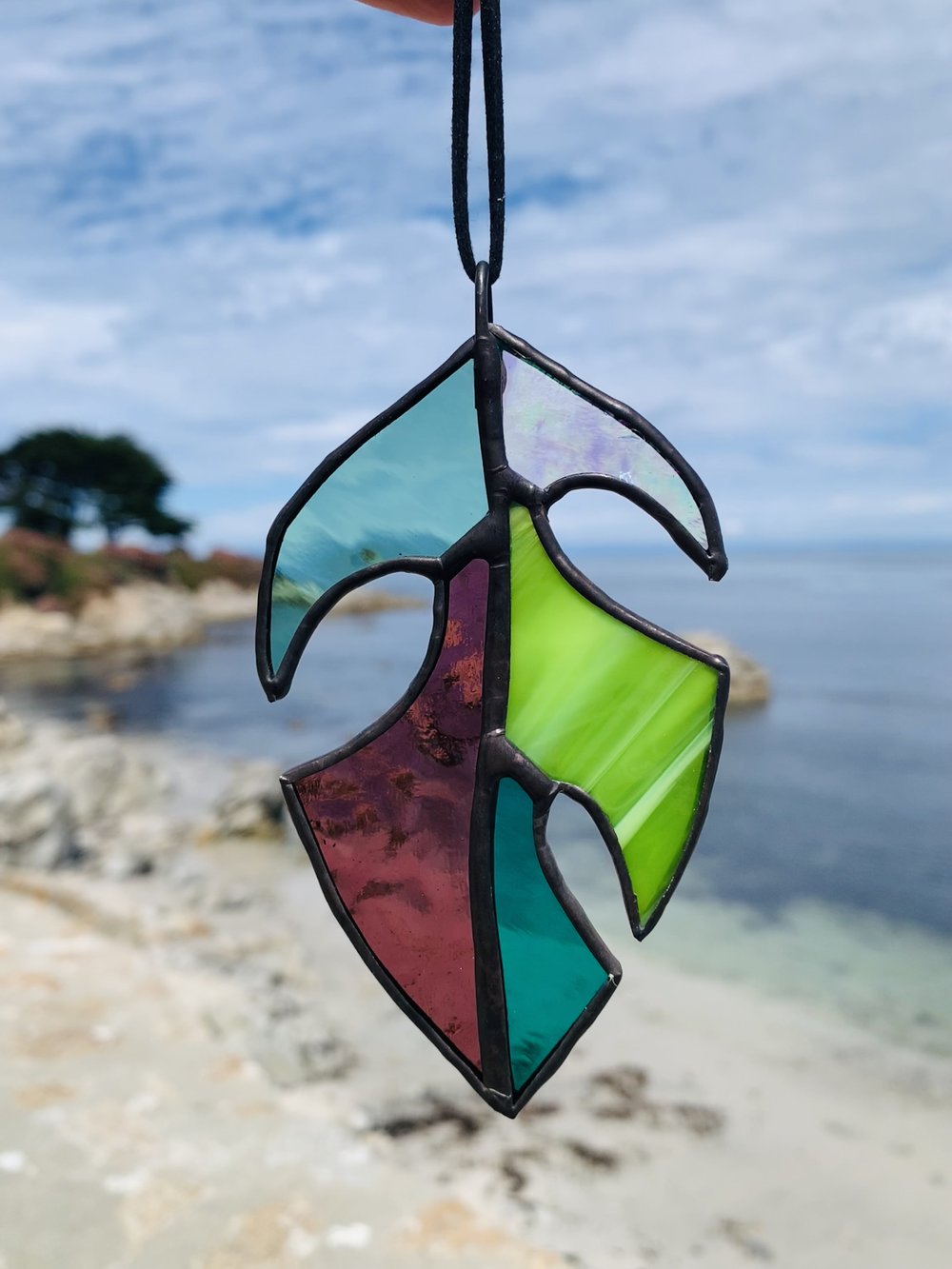 Brightfire Mini Monstera Leaf Sun Catcher Green Purple Iridescent