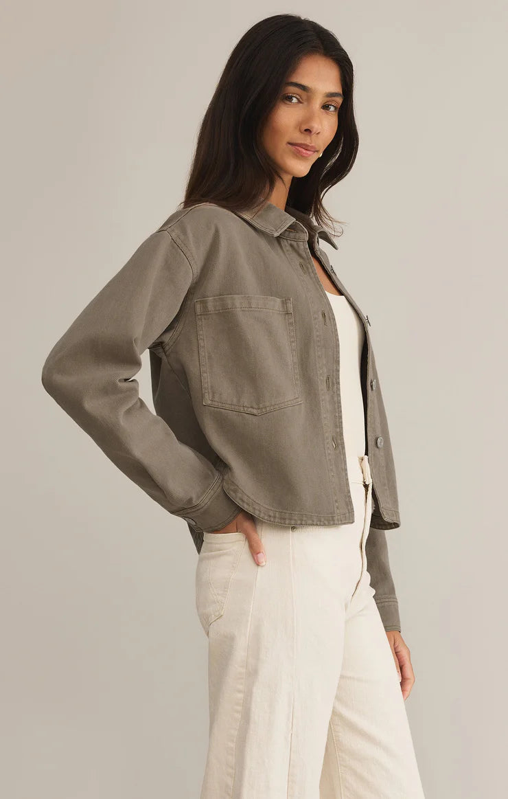Caledonia Cropped Denim Jacket - Olive