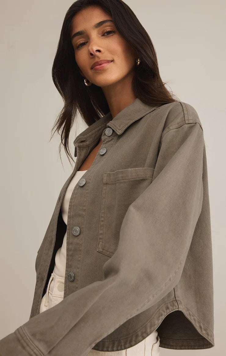 Caledonia Cropped Denim Jacket - Olive
