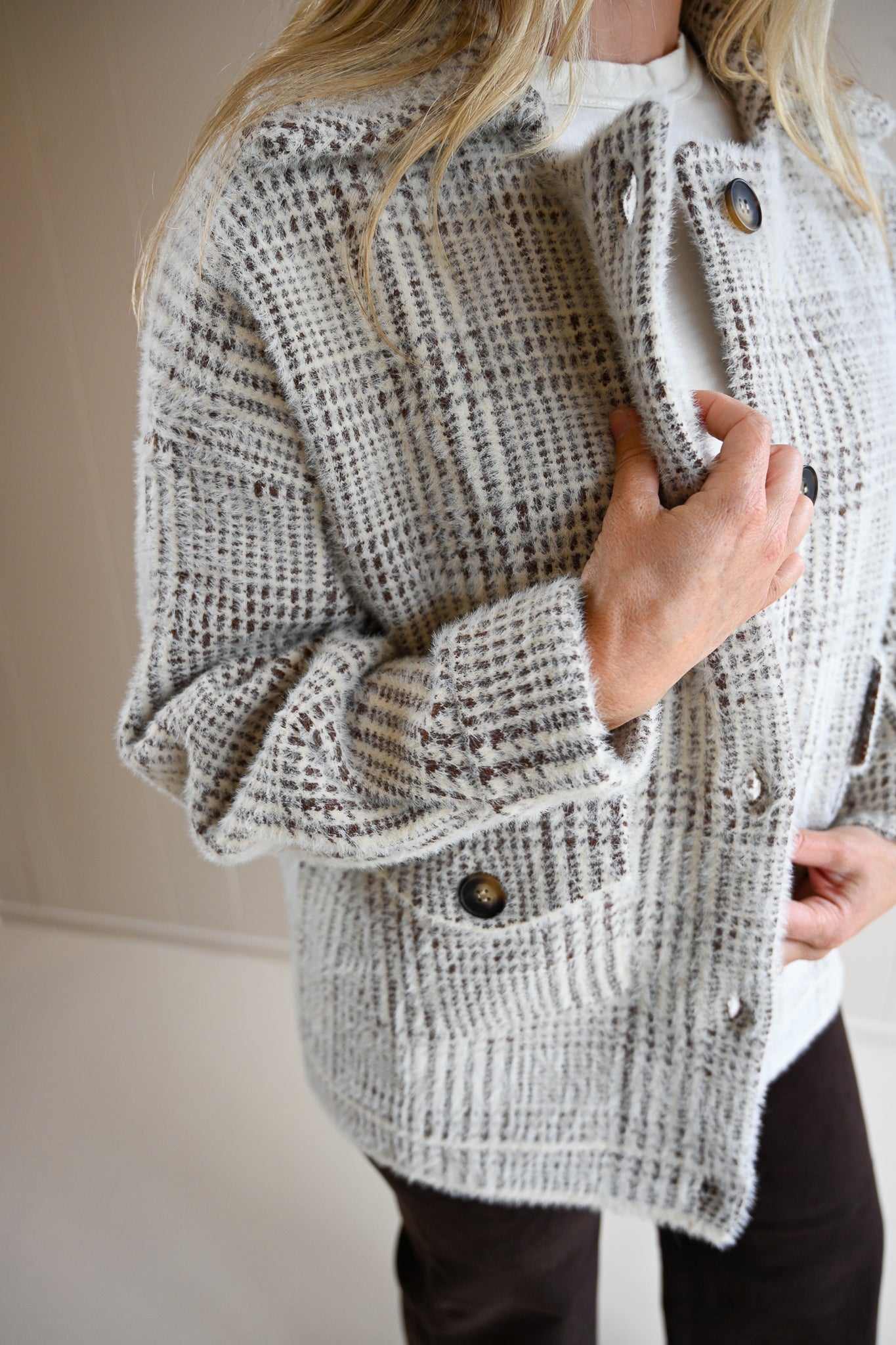 Jewell Avenue Plaid Sweater Jacket