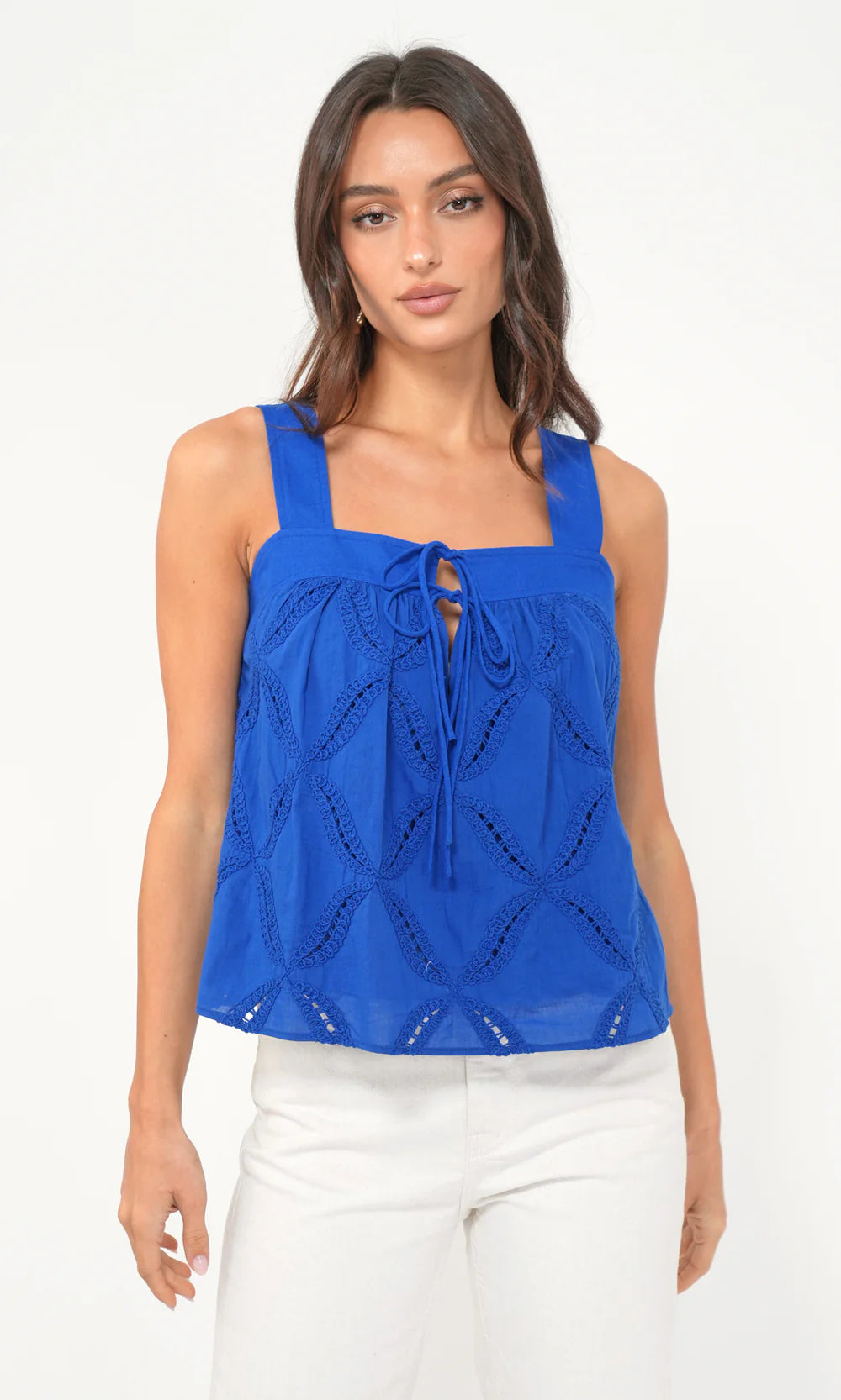 Crocker Avenue Embroidered Tie Front Top