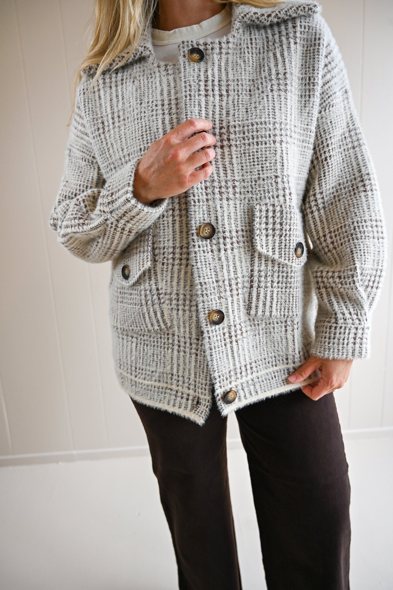 Jewell Avenue Plaid Sweater Jacket