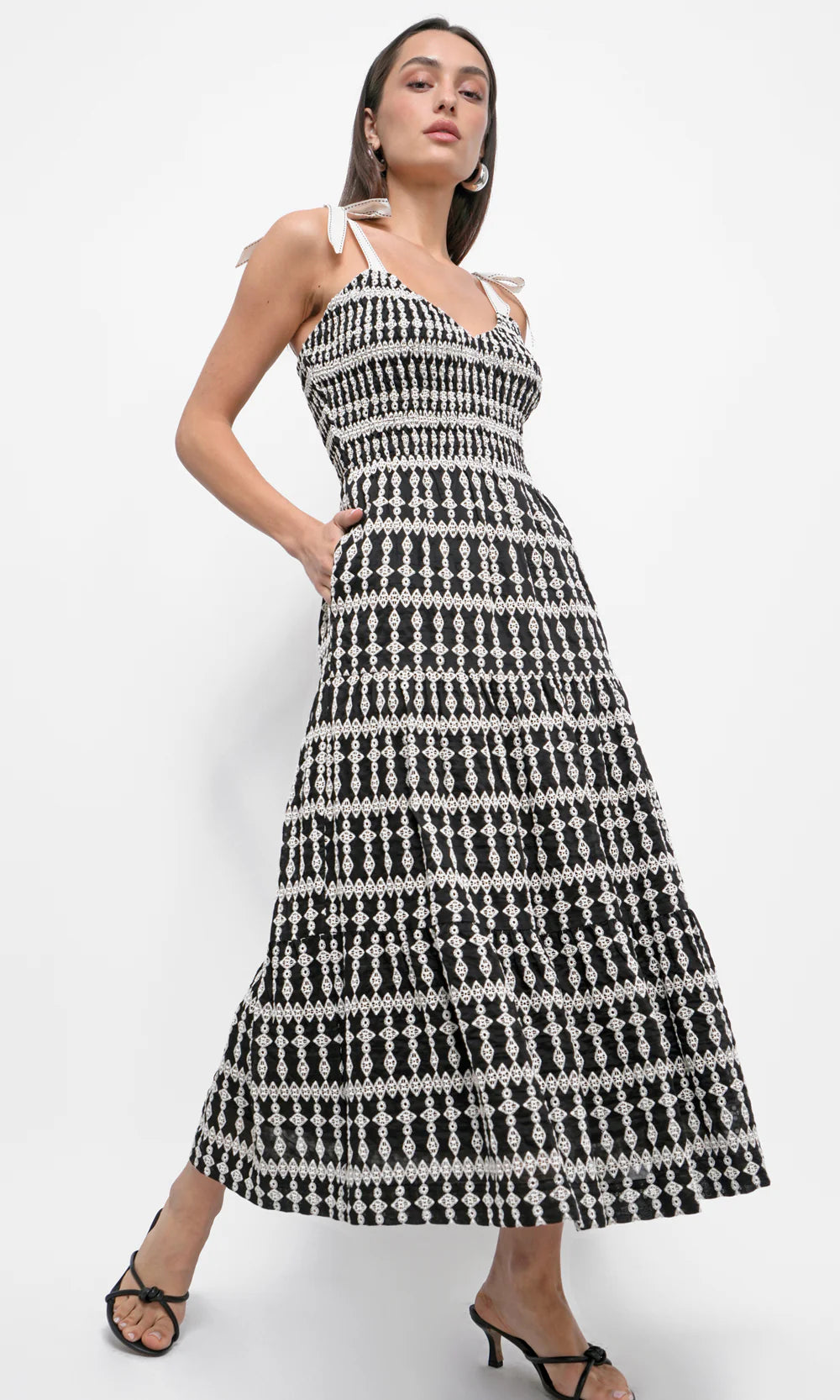 Arkwright Embroidered Eyelet Smock Midi Dress