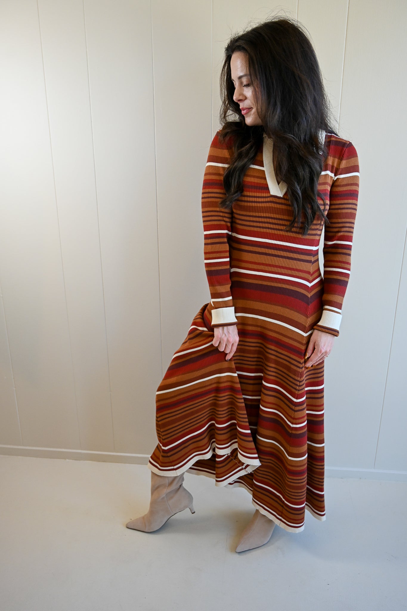 Balboa Stripped Collar Maxi Dress