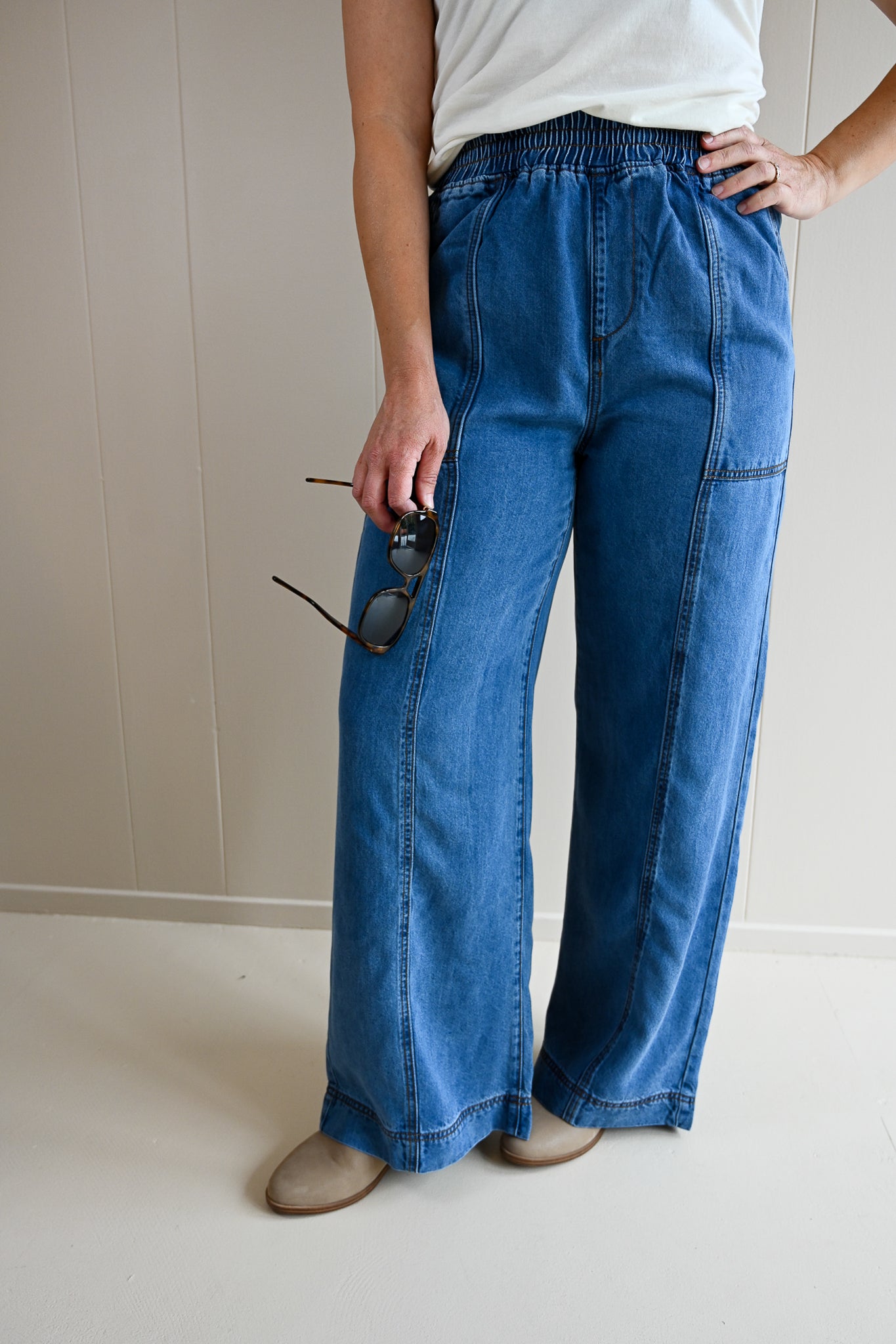 Ripple Stitch Denim Trouser
