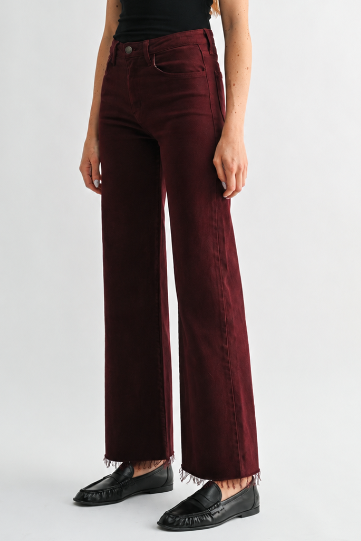 Clark Wide Leg Scissor Hem Jeans - Black Cherry