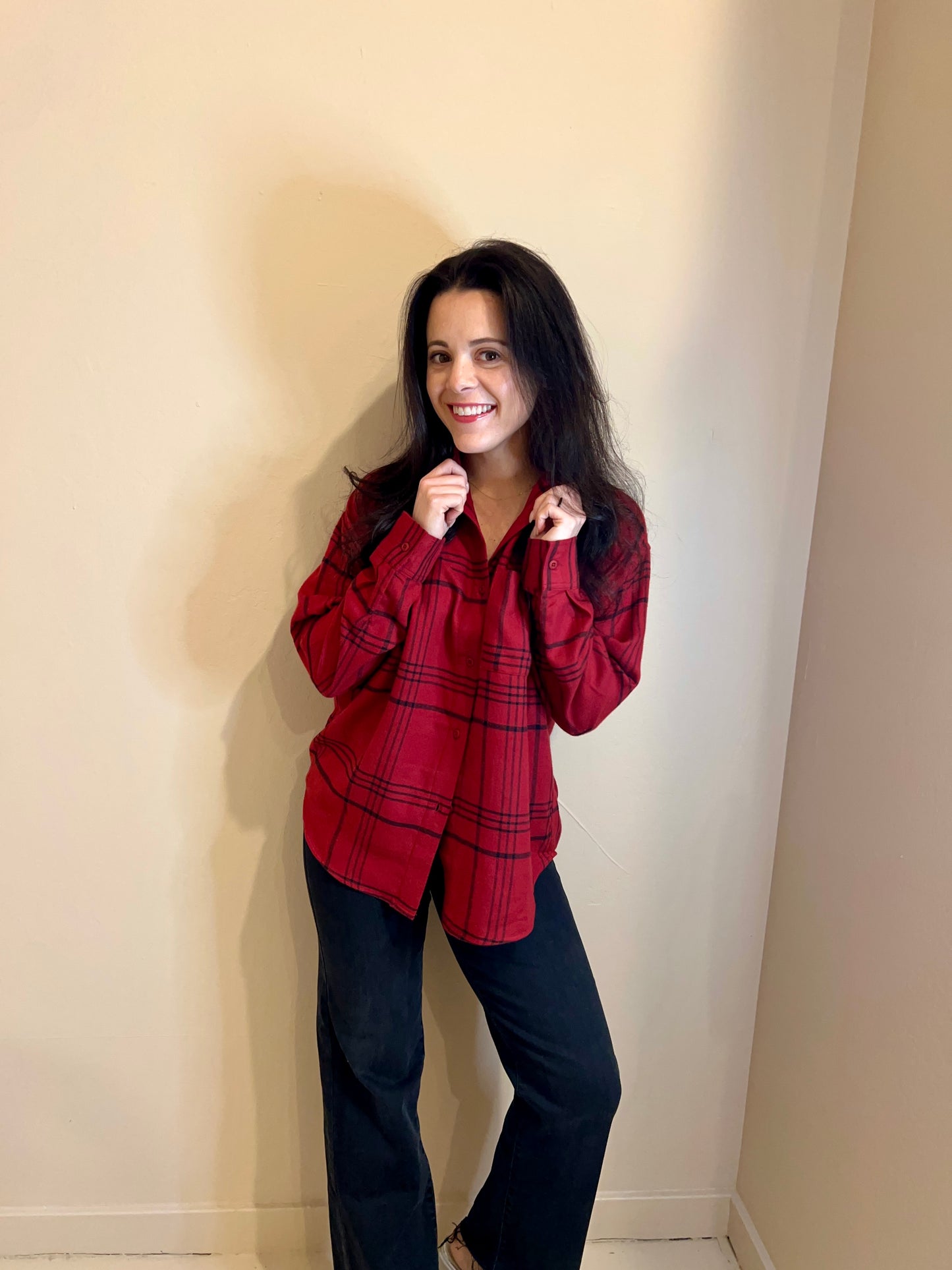 Lincoln Plaid Button-up Top - Wine