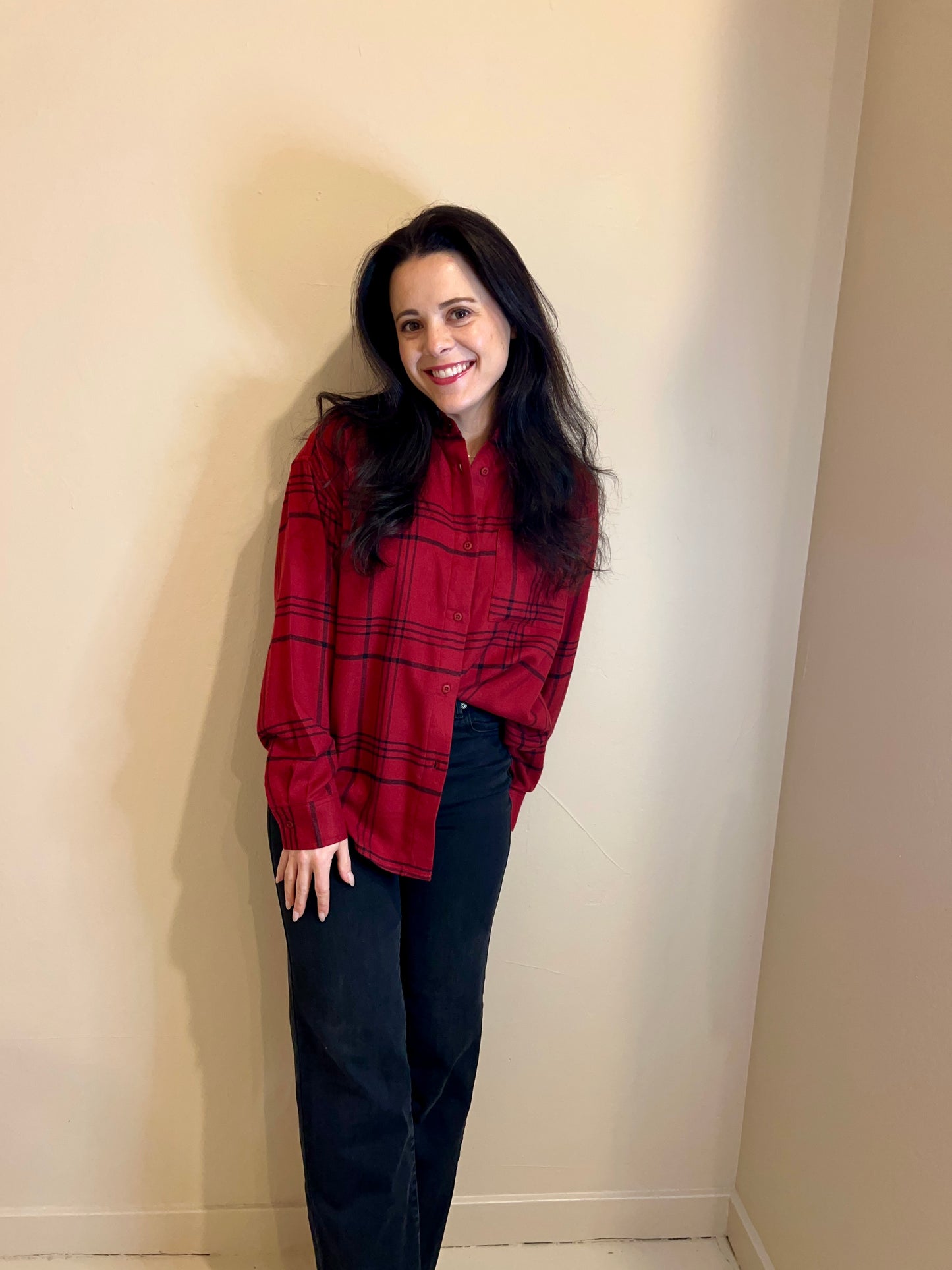 Lincoln Plaid Button-up Top - Wine