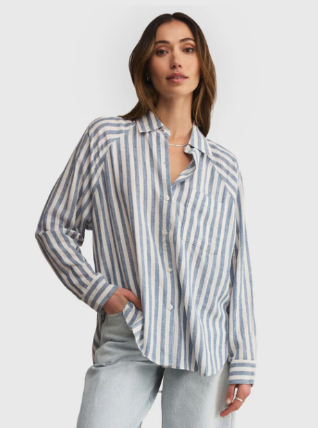 Ocean View Linen Top - Ocean & Sand Stripe