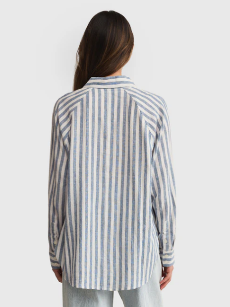 Ocean View Linen Top - Ocean & Sand Stripe