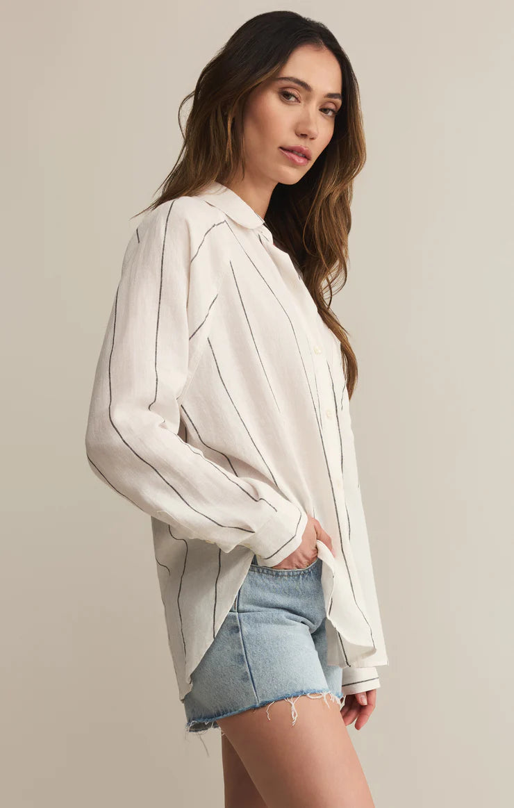 Ocean View Linen Top - Sand & Storm Stripe