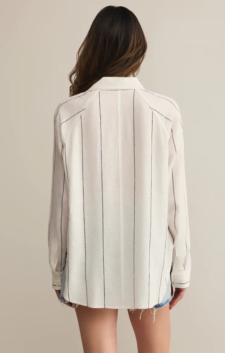 Ocean View Linen Top - Sand & Storm Stripe