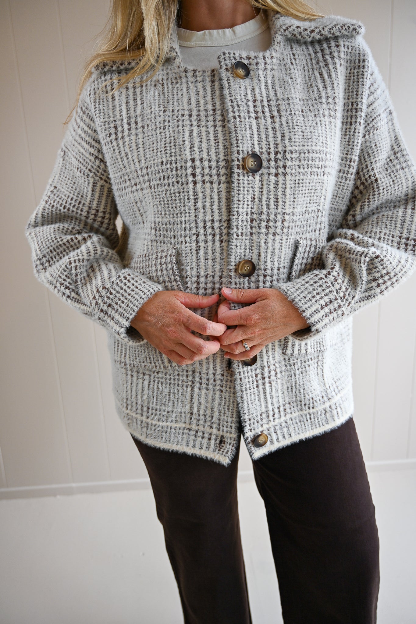 Jewell Avenue Plaid Sweater Jacket