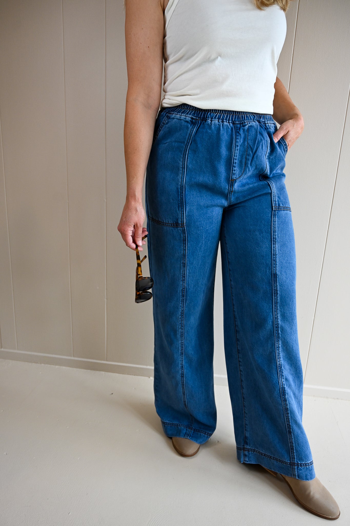 Ripple Stitch Denim Trouser