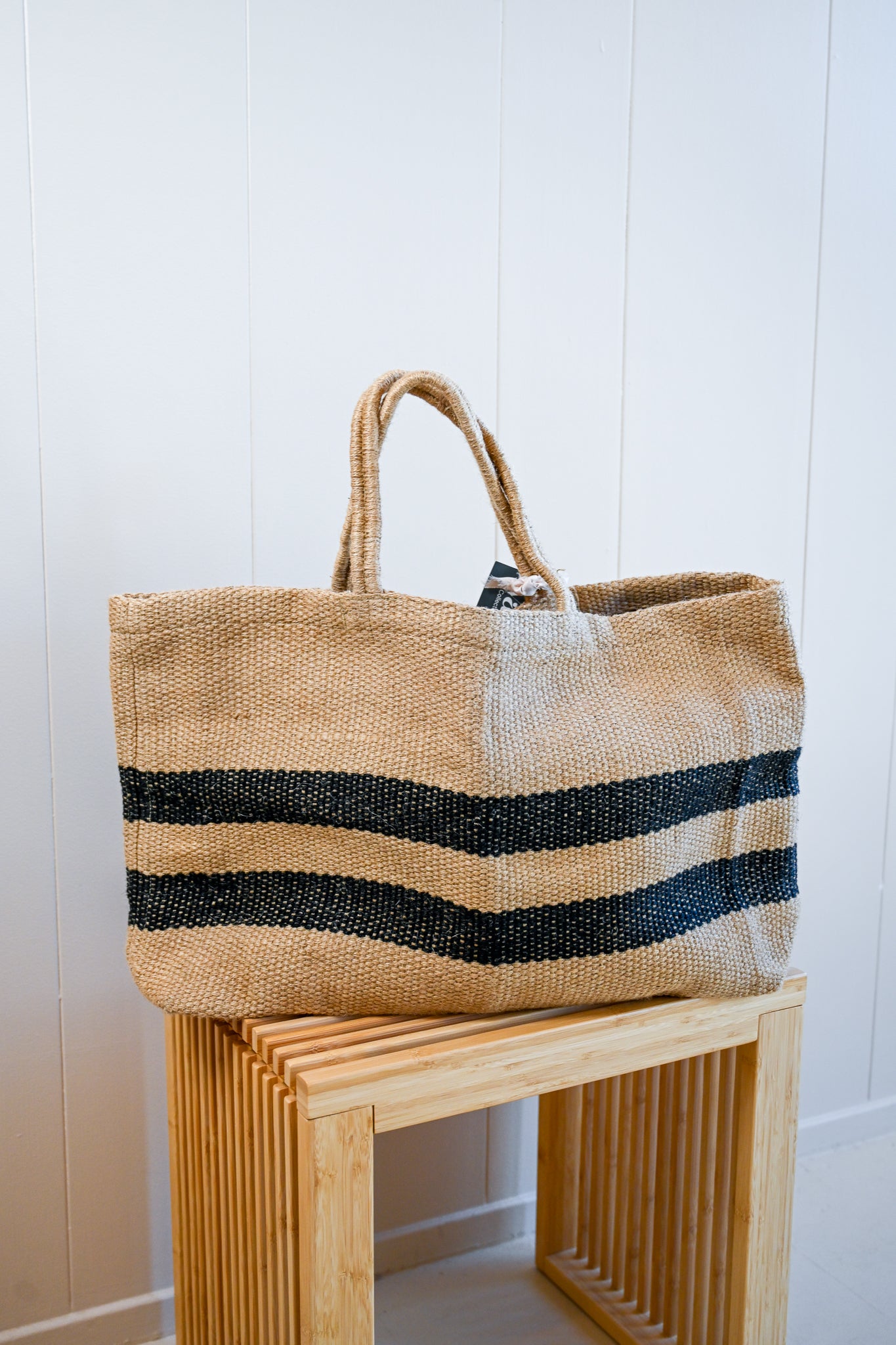 Double Stripe Woven Tote Bag