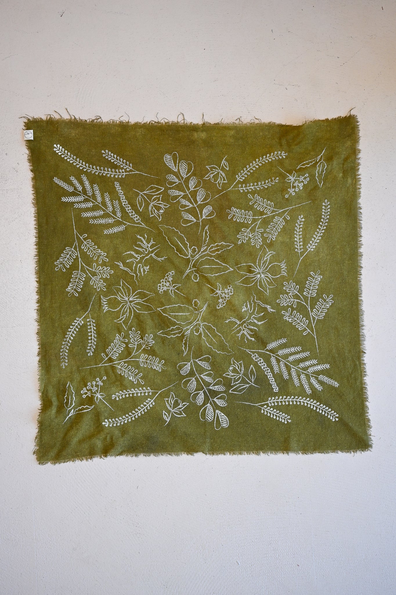 Raw Silk Bandana Scarf - Olive Floral