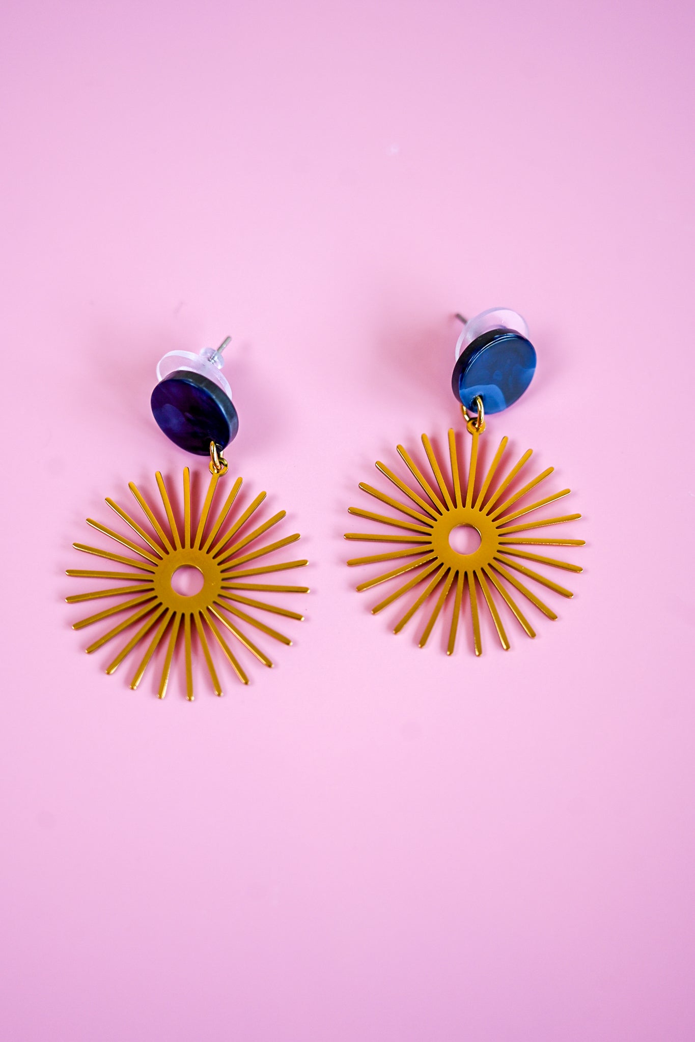 Navy Sunburst Post Earrings
