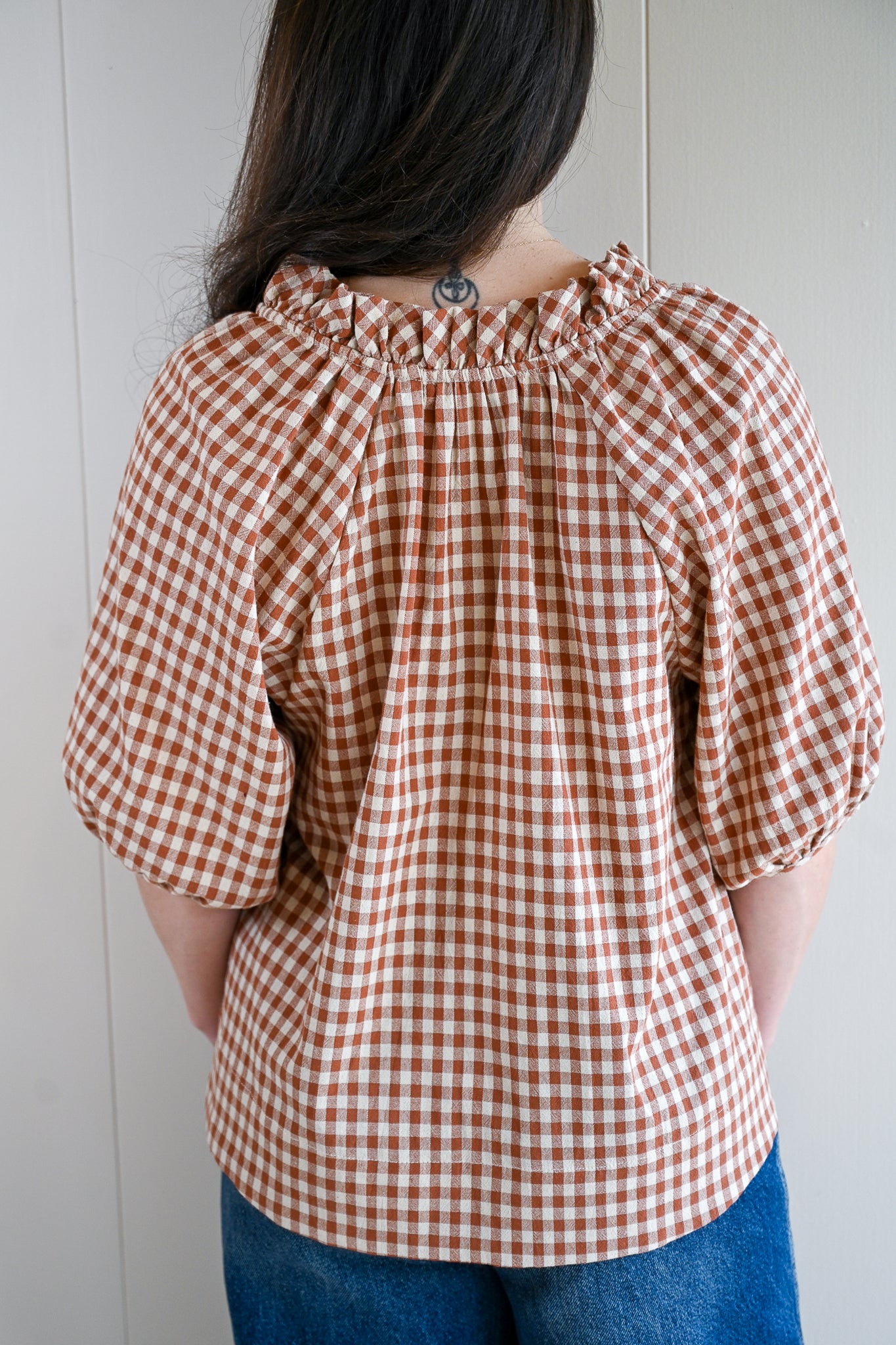 Siren Street Gingham Split Neck Blouse