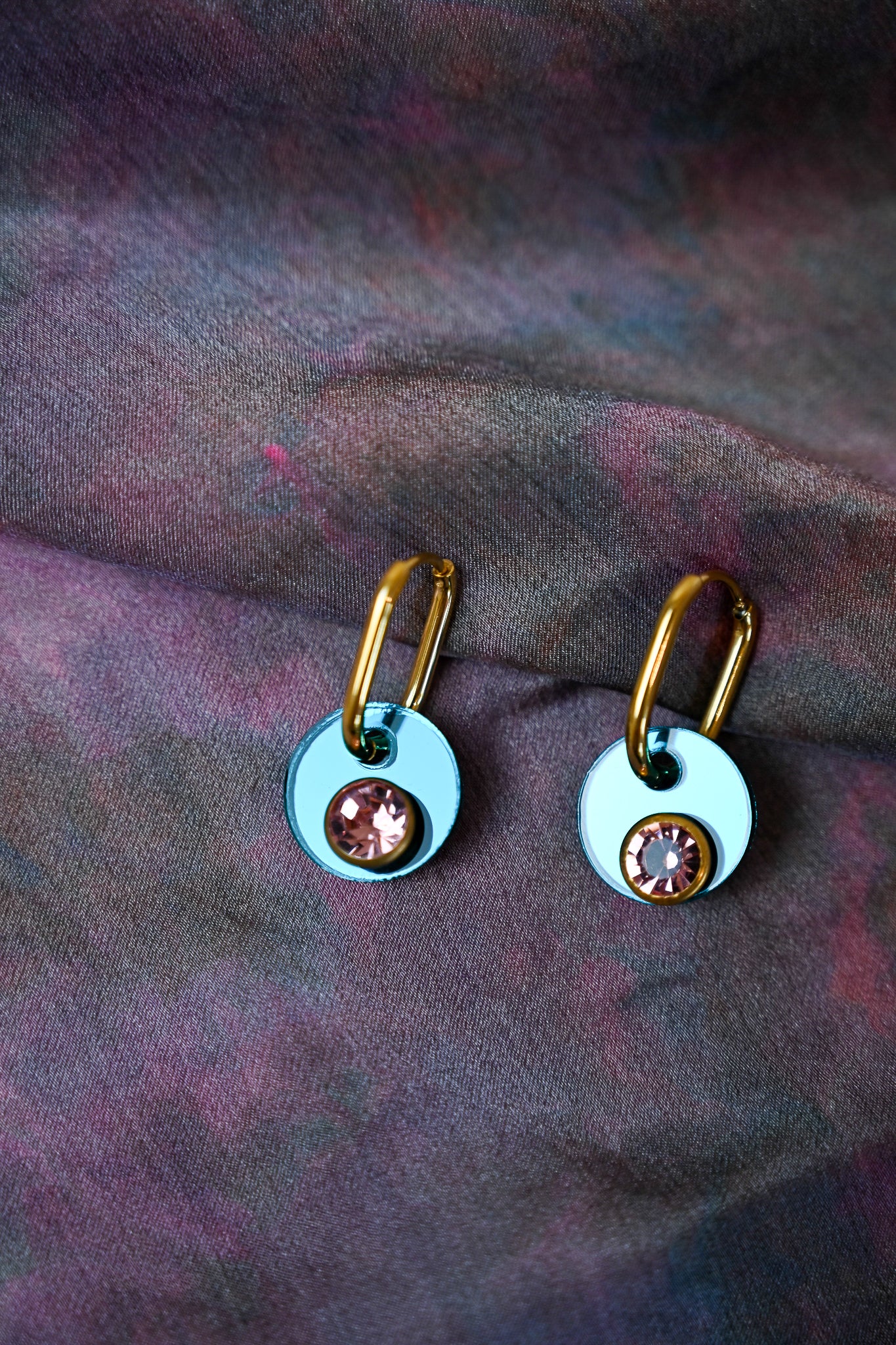 Teal Medallion Oval Hoops