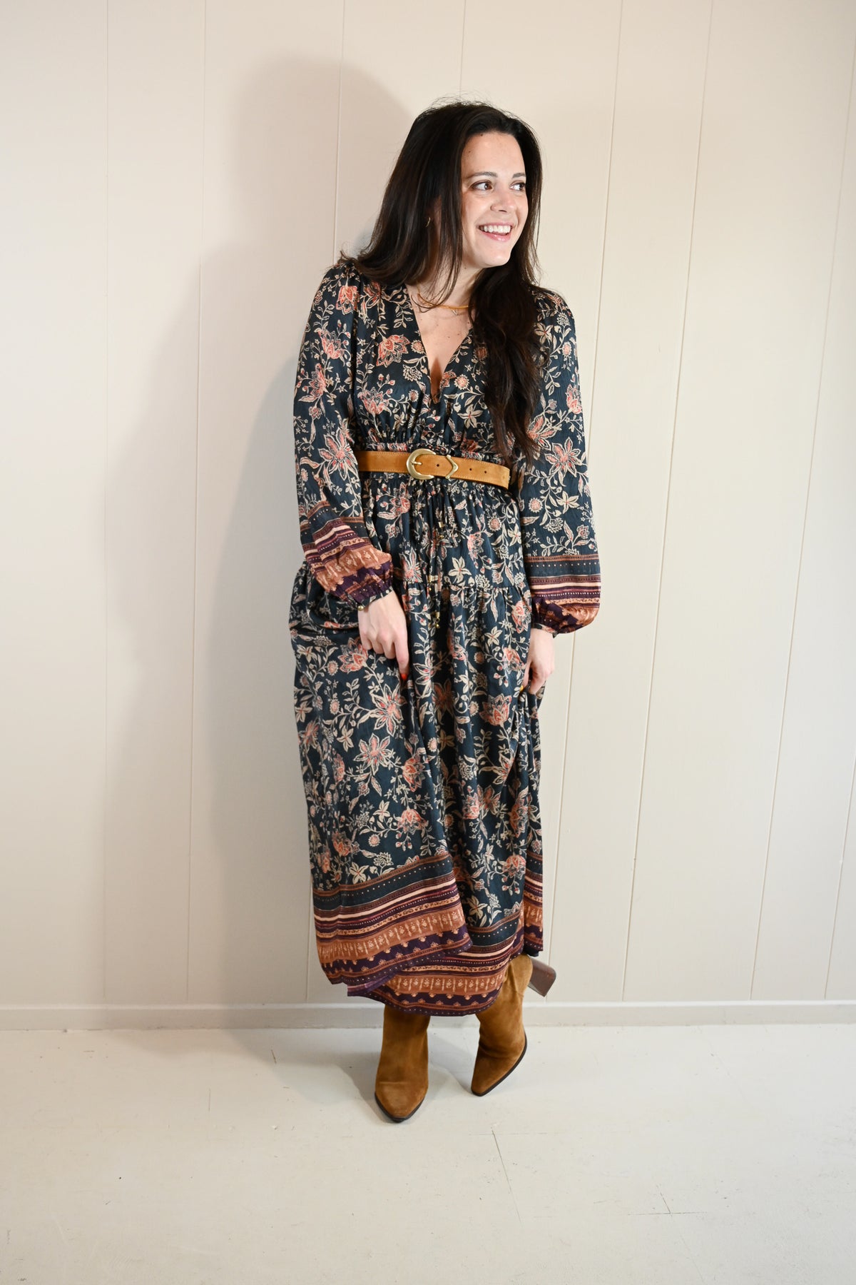 Acacia Street Boho Bordered Midi Dress
