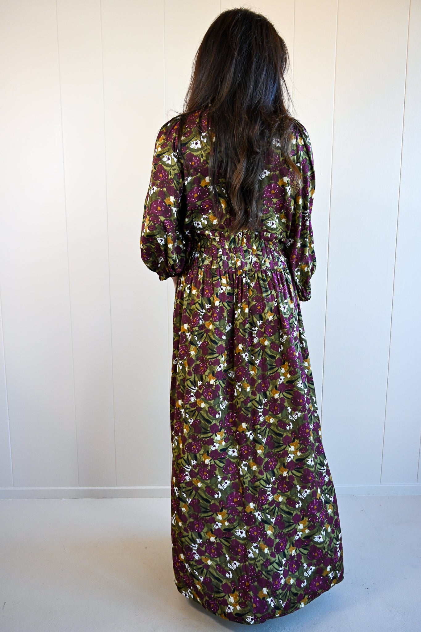Dewey Avenue Pleat Waist Floral Maxi Dress