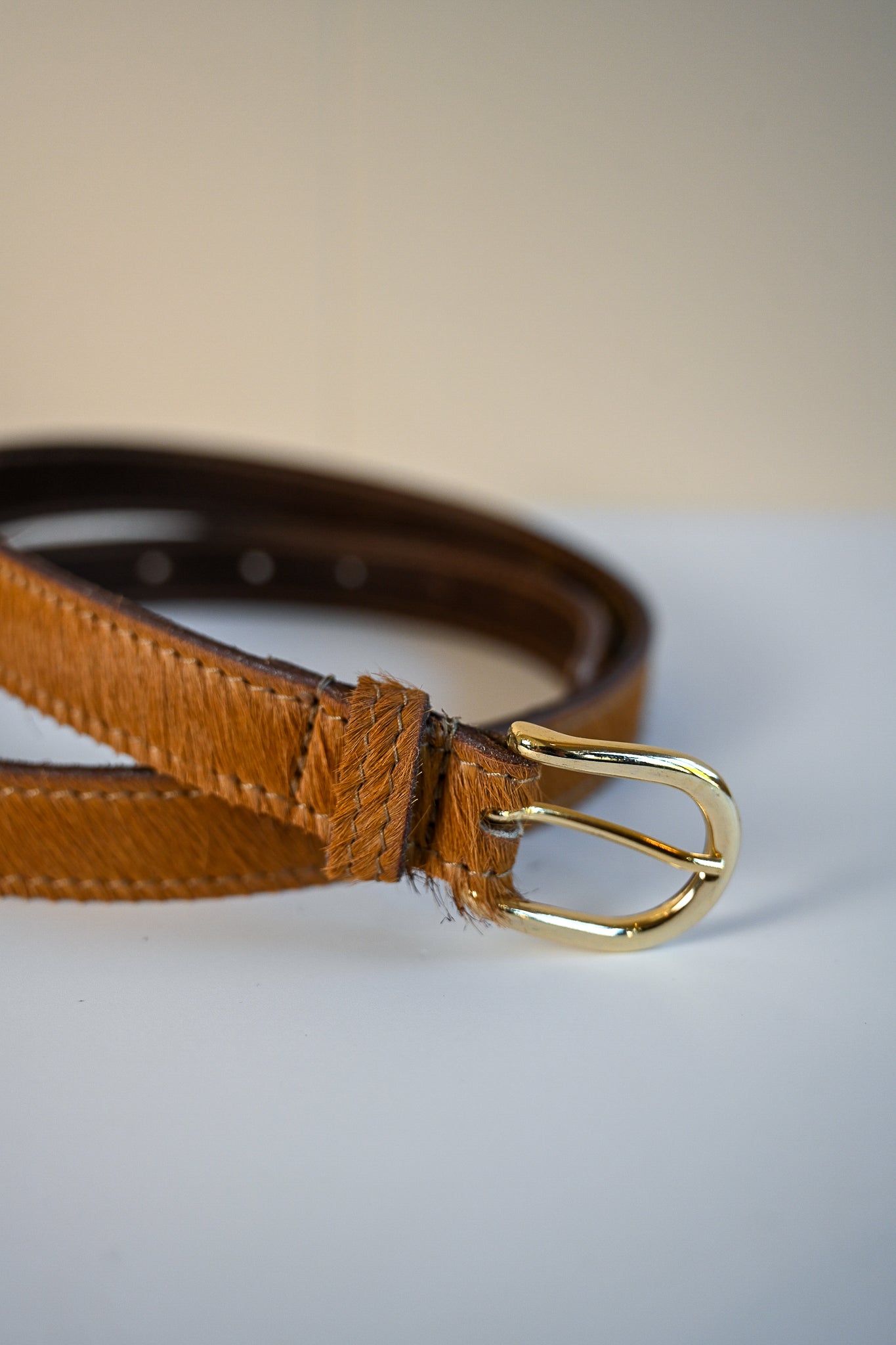 Camel Cowhide Italian Skinny Belt
