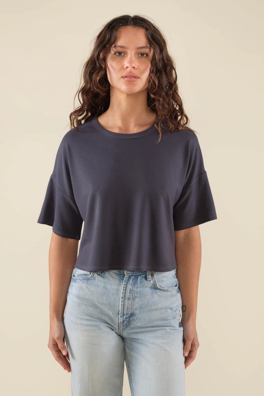 Wave Crop Tee - Gunmetal