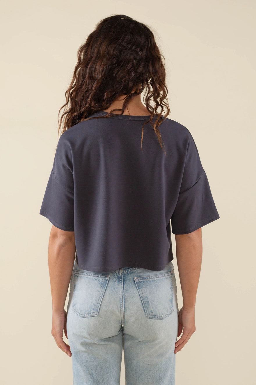 Wave Crop Tee - Gunmetal