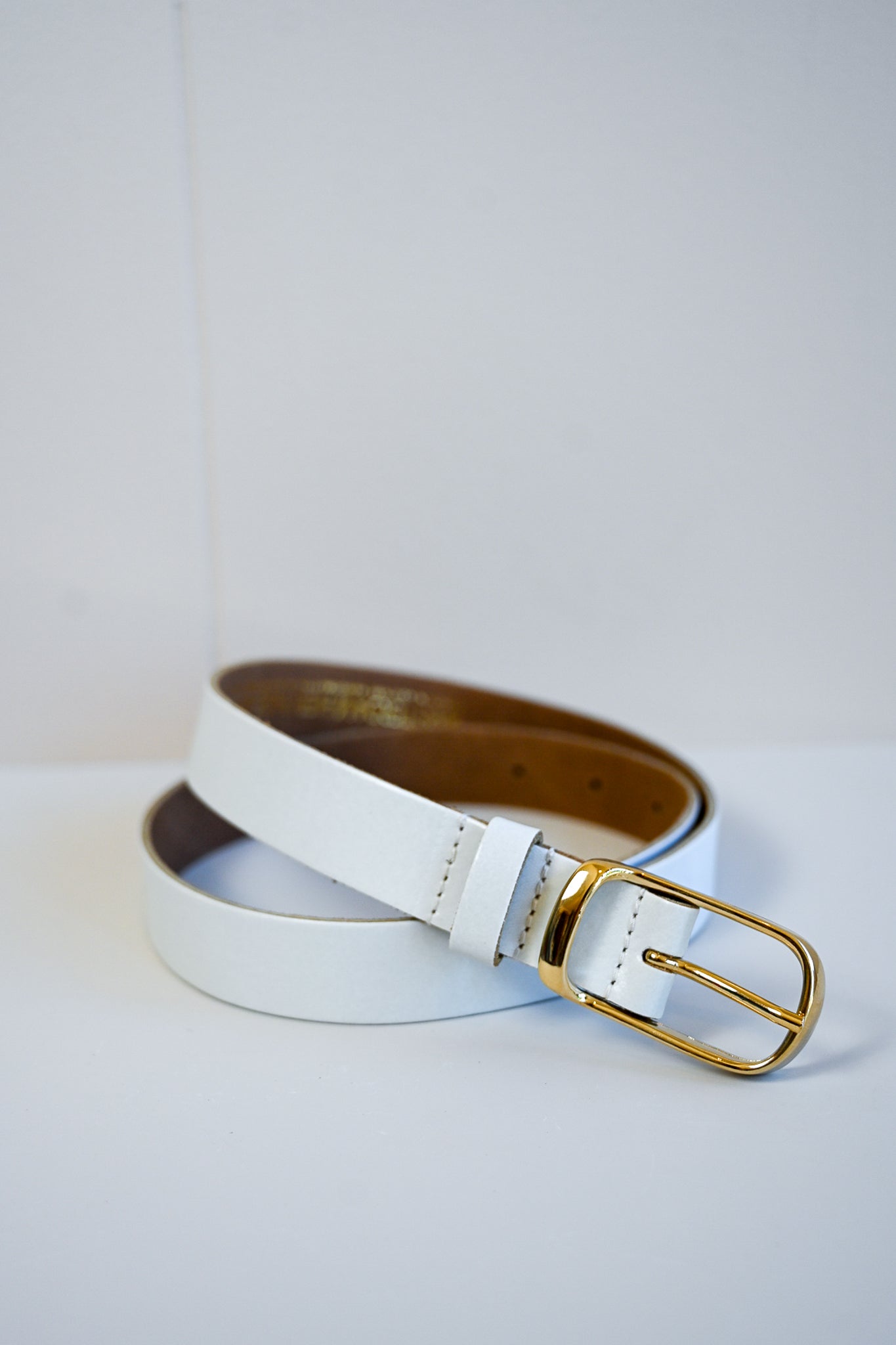 White & Gold Italian Leather Belt