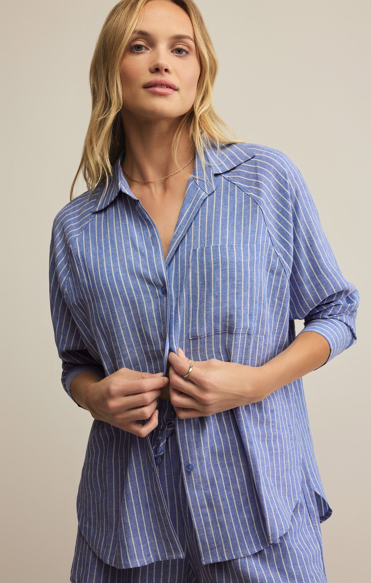 Ocean View Linen Top - Ocean Stripe