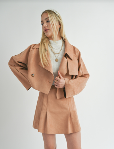 Laine Vegan Suede Cropped Trench Coat