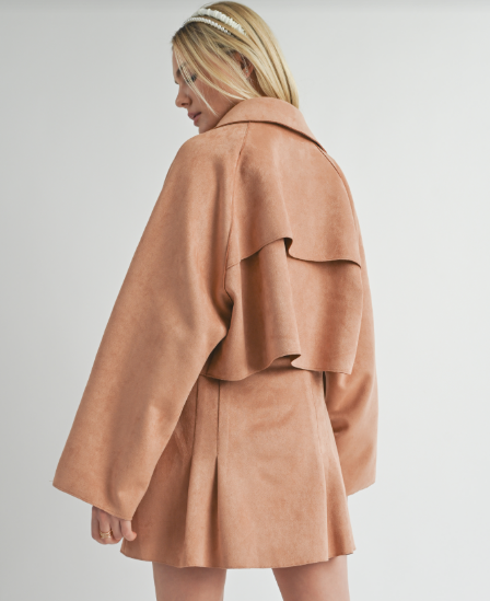 Laine Vegan Suede Cropped Trench Coat