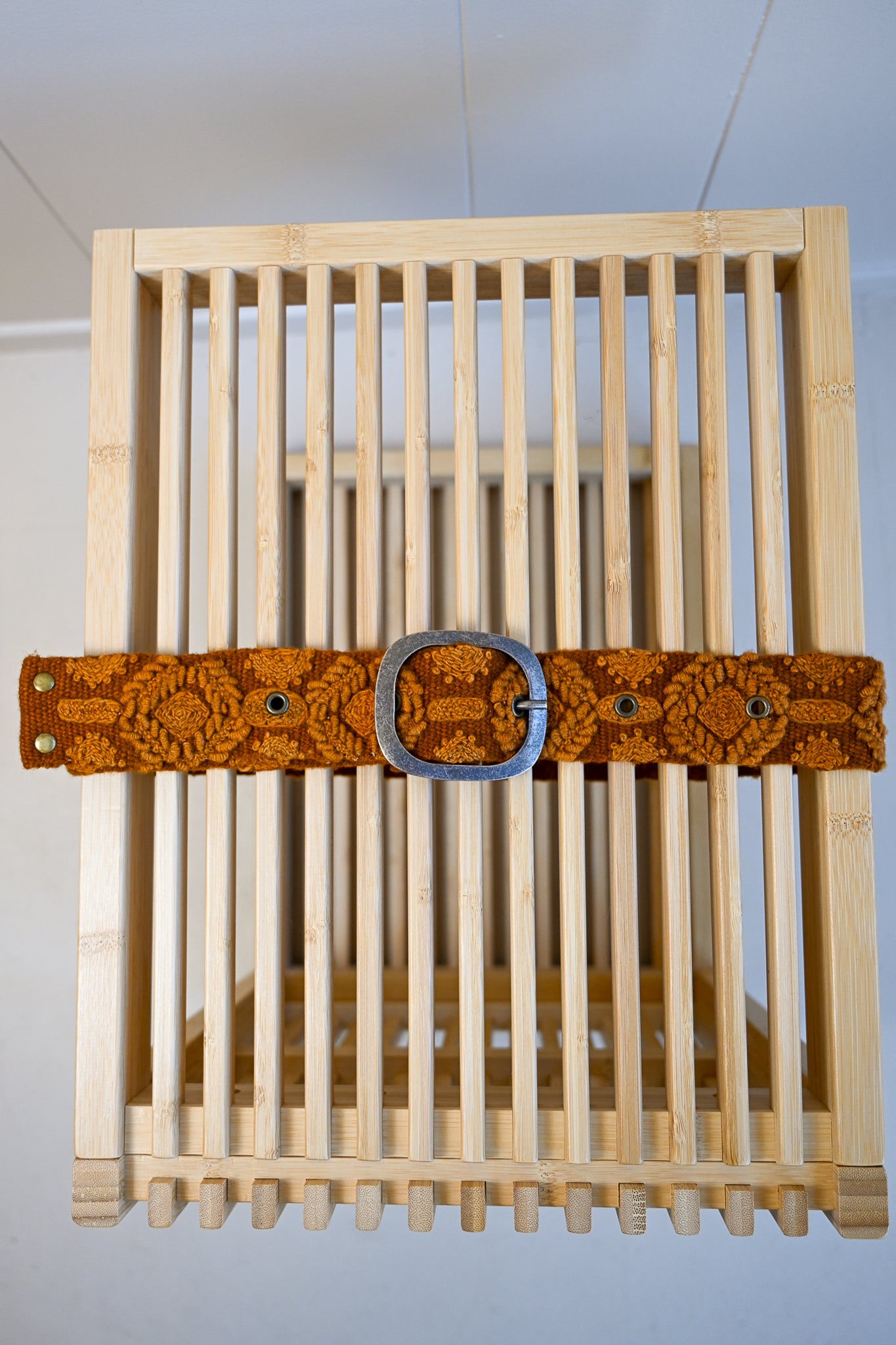 Embroidered Wool Belt - Rust