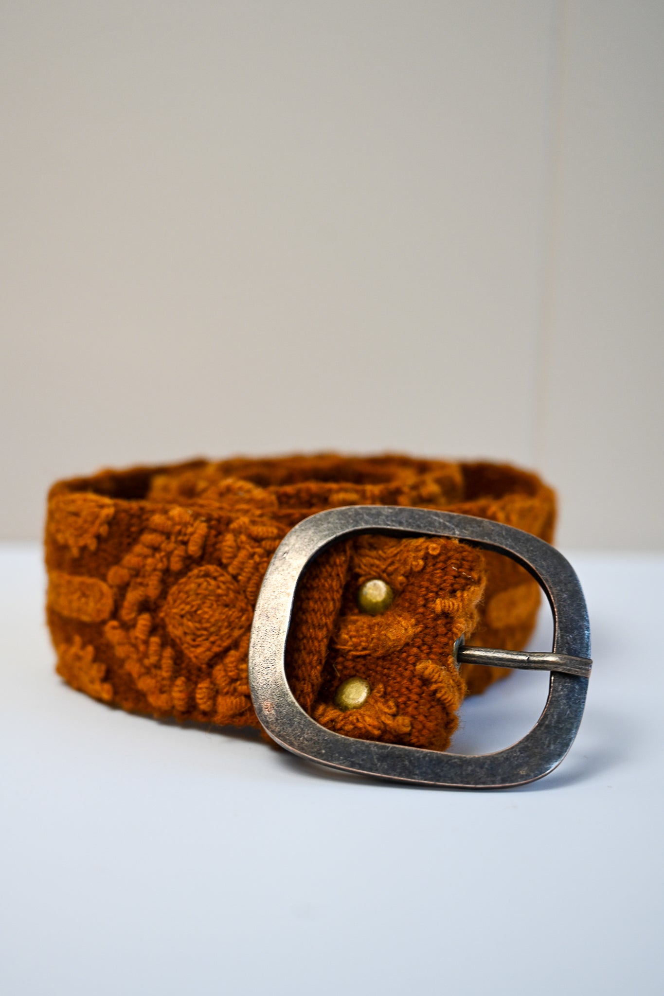 Embroidered Wool Belt - Rust