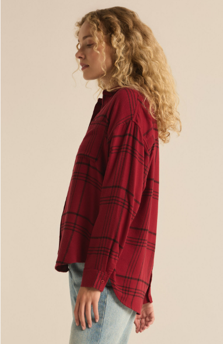 Lincoln Plaid Button-up Top - Wine