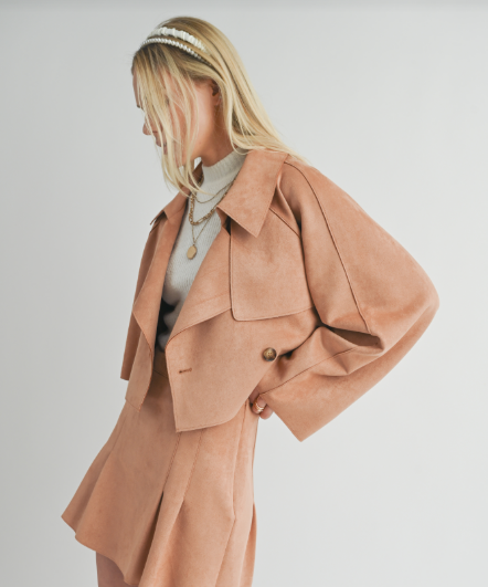 Laine Vegan Suede Cropped Trench Coat