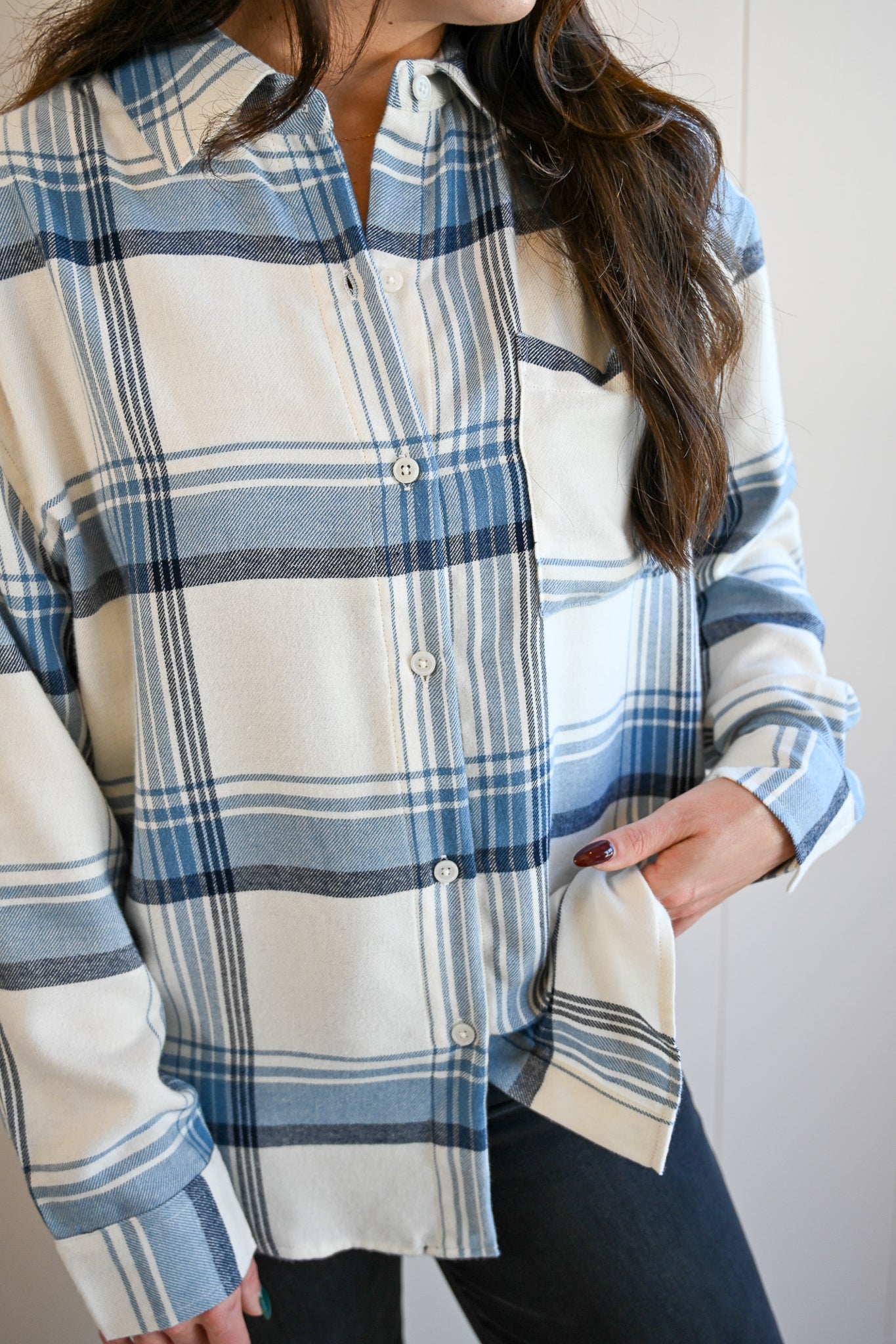 Lincoln Plaid Button-up Top - Cloud & Sea