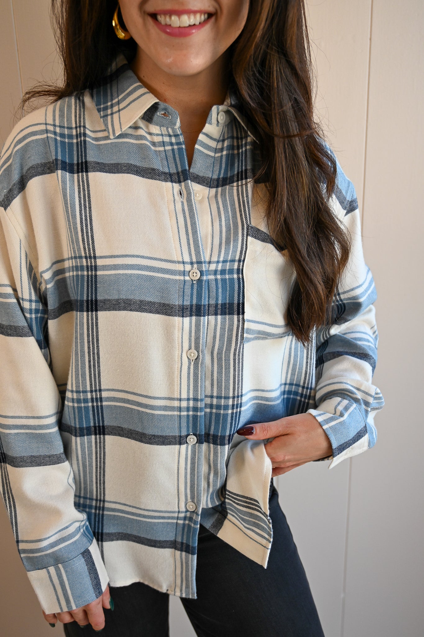 Lincoln Plaid Button-up Top - Cloud & Sea