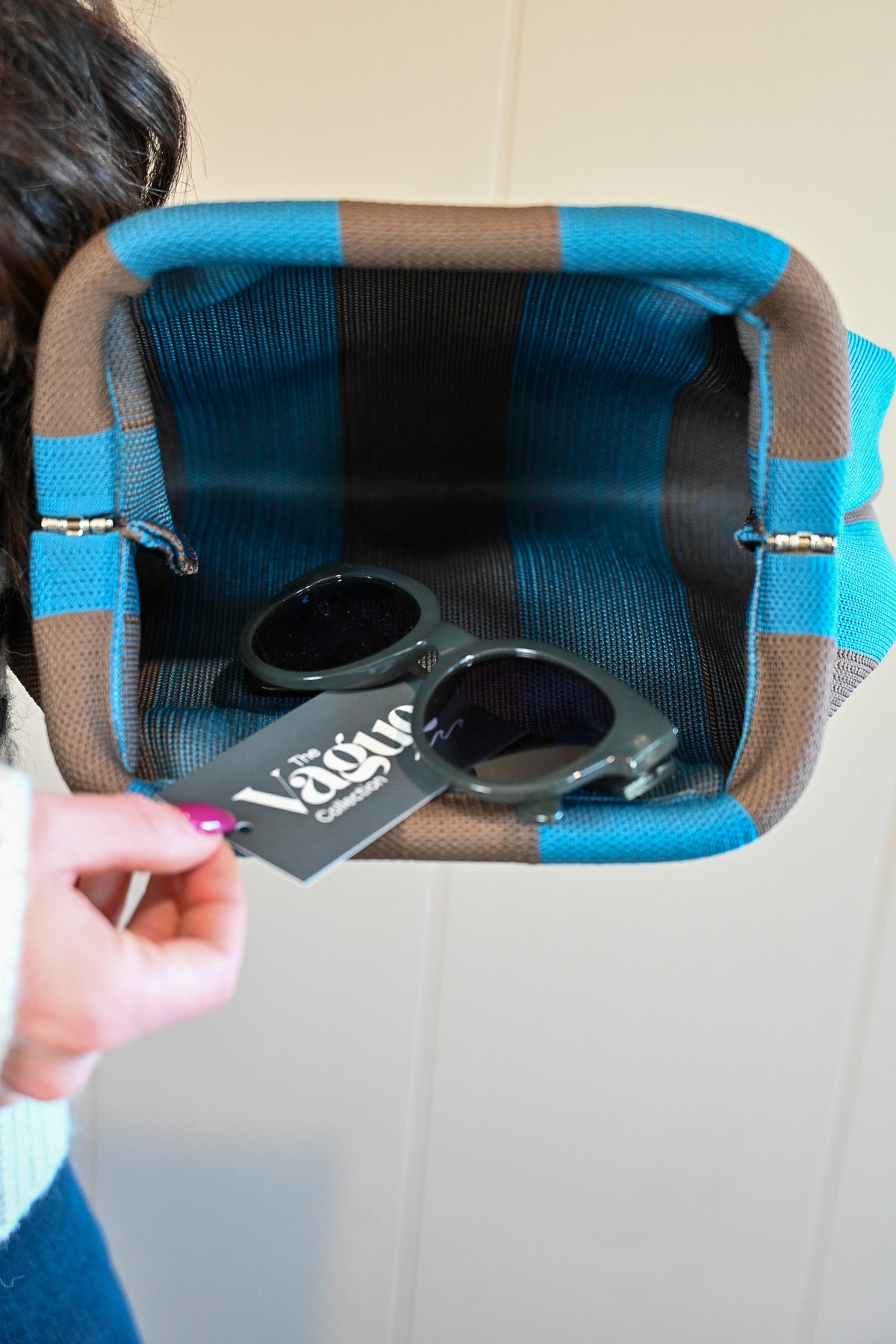 Beach Street Clutch - Blue + Brown Stripe
