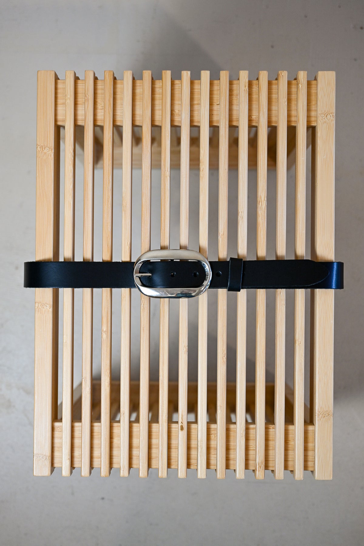 Black Italian Leather Silver Oval Buckle Belt
