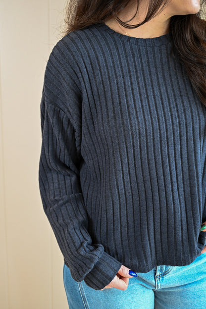 Siren Street Rib Long Sleeve Top - Storm
