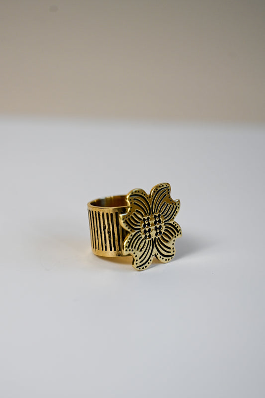 Brass Bandana Slide Ring - Flower