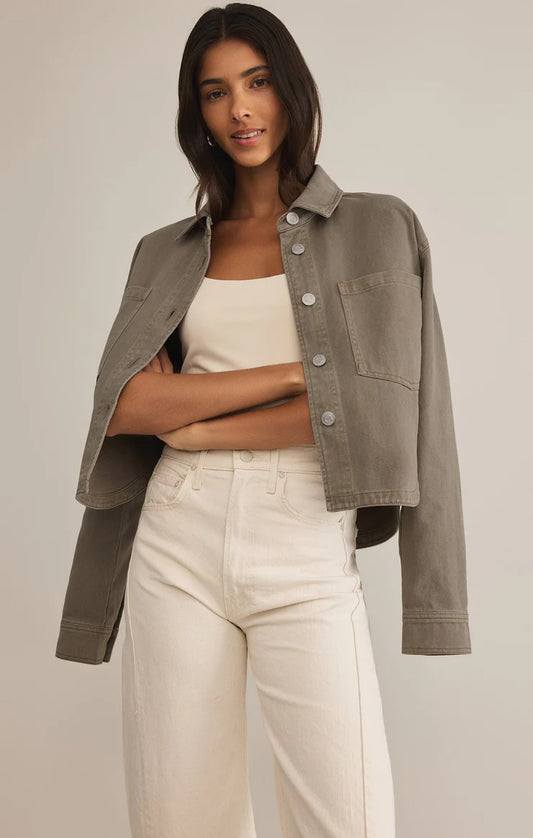 Caledonia Cropped Denim Jacket - Olive