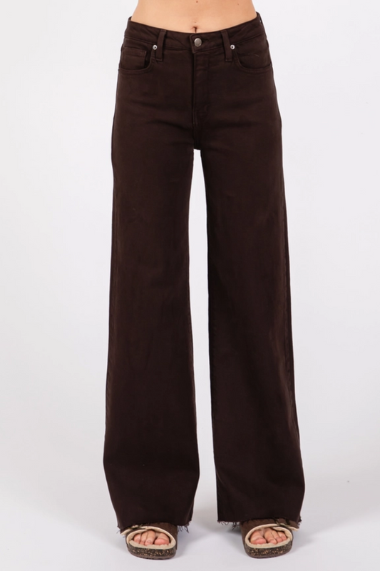 Clark Wide Leg Scissor Hem Jeans - Chocolate