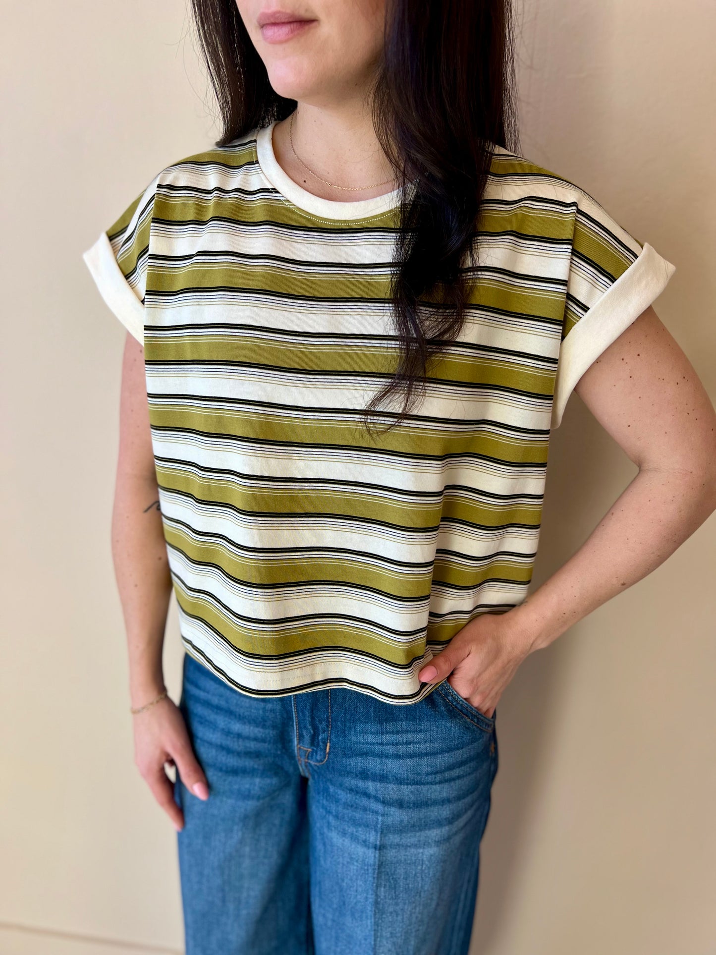 Crocker Stripped Cap Sleeve Top