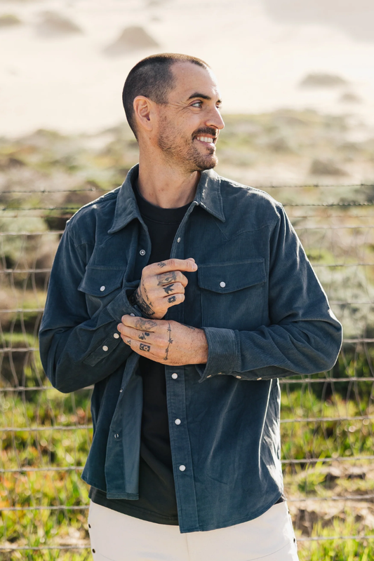 Cypress Corduroy Western Shirt Aegean Blue Men by VNTNA