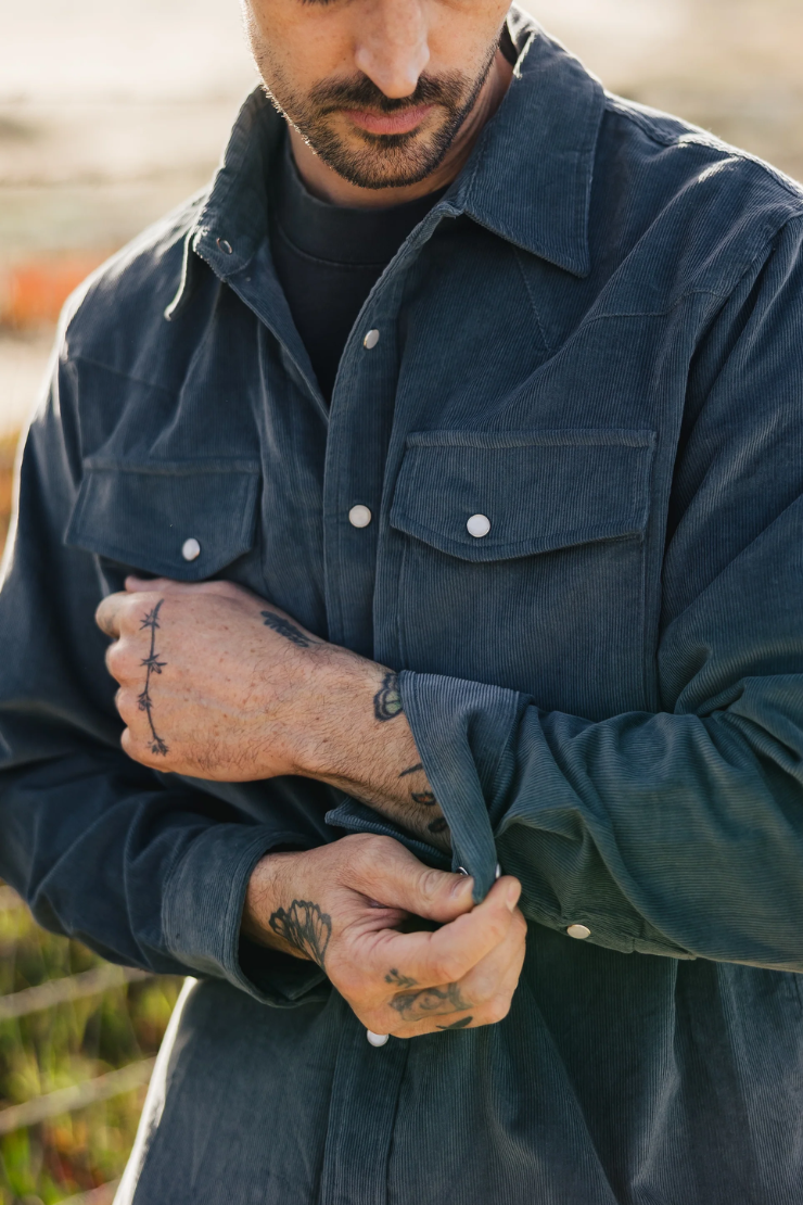 Cypress Corduroy Western Shirt Aegean Blue Men by VNTNA