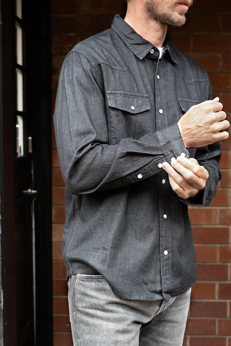 Cypress Denim Shirt Vintage Coal Men by VNTNA