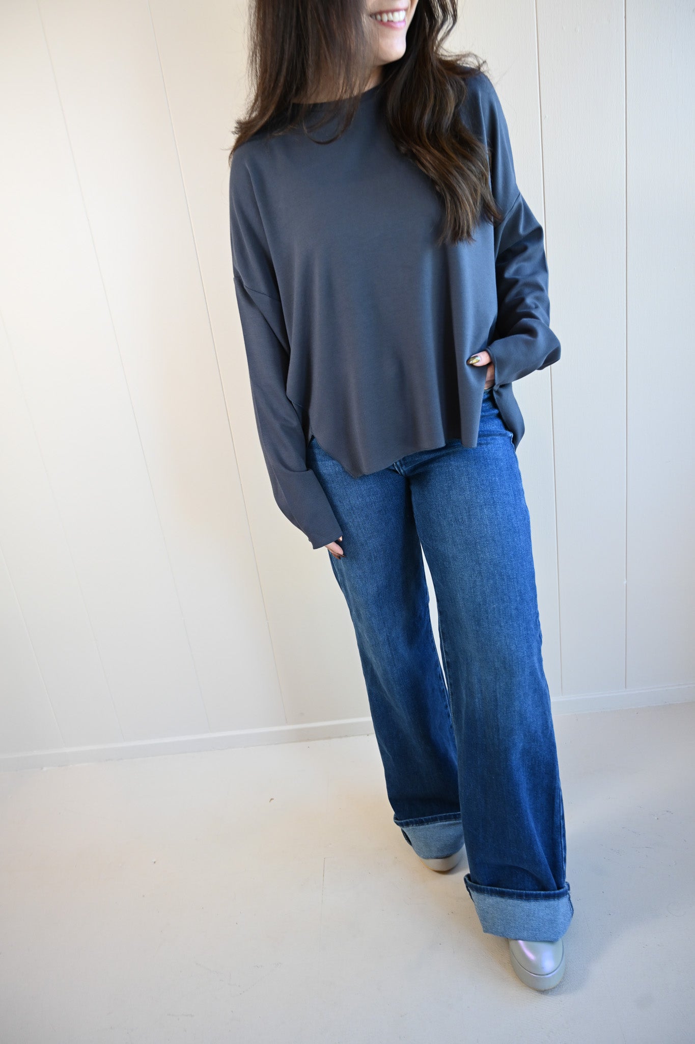 Shell Avenue Long Sleeve Top - Gunmetal